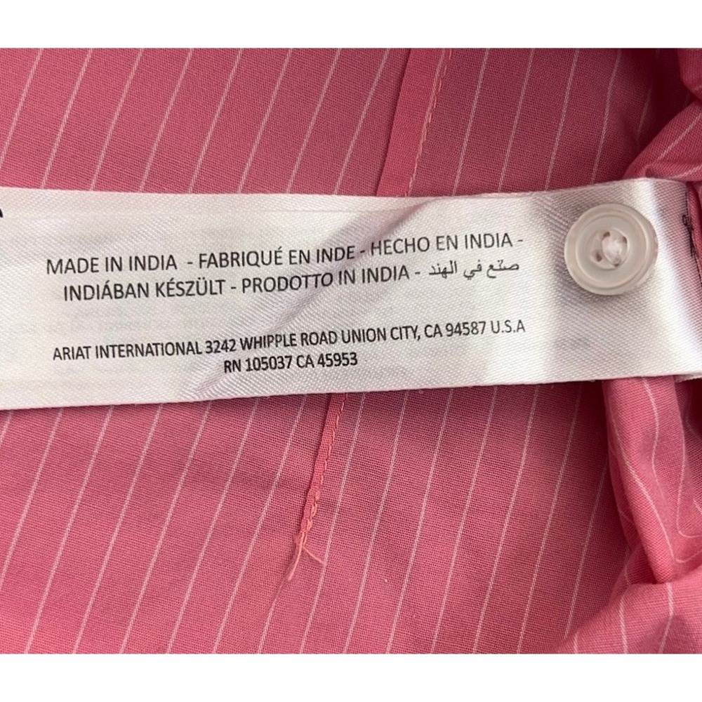Ariat Long Sleeve Button Up Shirt Womens Large Flip Cuffs Fitted Pink Pinstriped - Picture 13 of 14